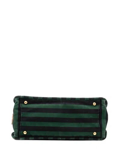 Pre-owned Prada 2010-2020 Canvas Canapa Righe Striped Satchel In Green