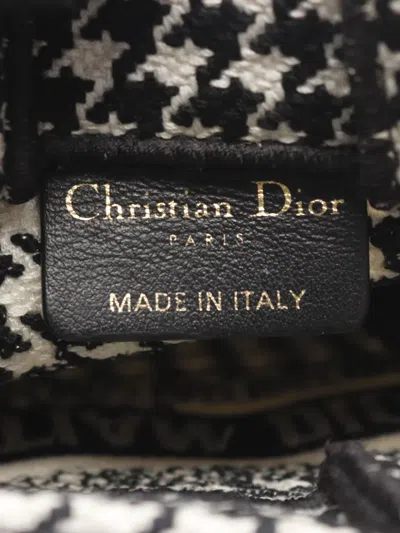 Pre-owned Dior 2010-2025 Mini Canvas Houndstooth Vertical Book Tote Satchel In Black
