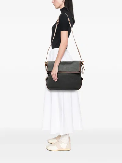 Pre-owned Bottega Veneta 2007-2011 Leather Trimmed Canvas Crossbody Bag In Gray