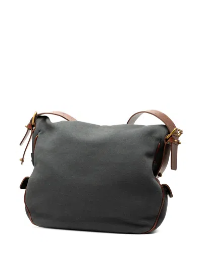 Pre-owned Bottega Veneta 2007-2011 Leather Trimmed Canvas Crossbody Bag In Gray