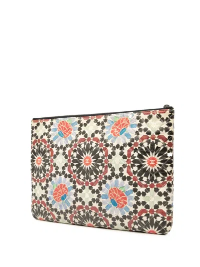 Pre-owned Chanel 2014-2015 Paris Dubai Large Printed Lambskin Cosmetic Case Clutch Bag In Multi
