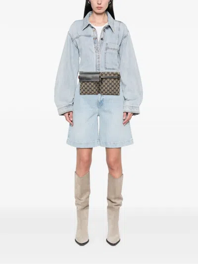 Pre-owned Gucci 2000-2015 Gg Canvas Web Double Pocket Belt Bag In Brown