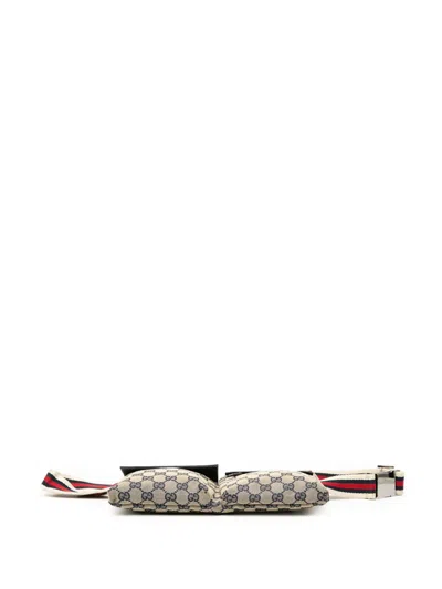Pre-owned Gucci 2000-2015 Gg Canvas Web Double Pocket Belt Bag In Brown