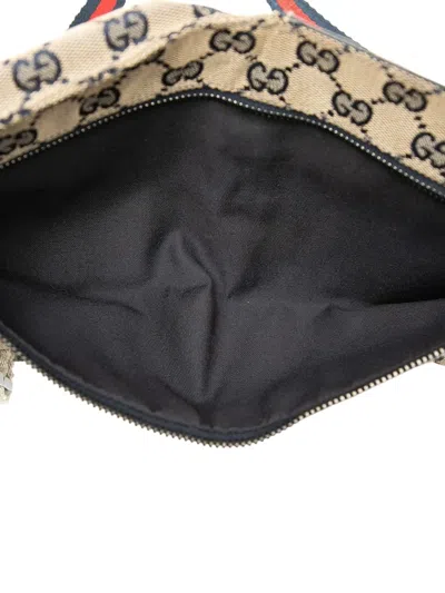 Pre-owned Gucci 2000-2015 Gg Canvas Web Double Pocket Belt Bag In Brown