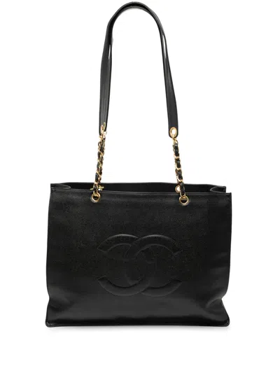 Pre-owned Chanel 1996-1997 Cc Caviar Tote Bag In Black