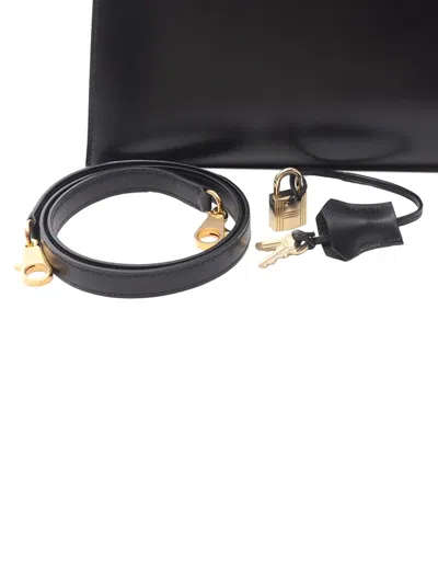 Pre-owned Hermes 1971 Box Calf Kelly I Sellier 28 Handbag In Black