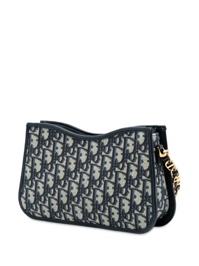 Pre-owned Dior 2023 Mini Oblique Canvas Cd Signature Hobo Shoulder Bag In Blue