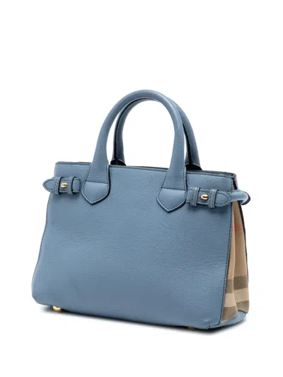 Pre-owned Burberry 2000-2017 Small House Check And Leather Banner Satchel In Blue