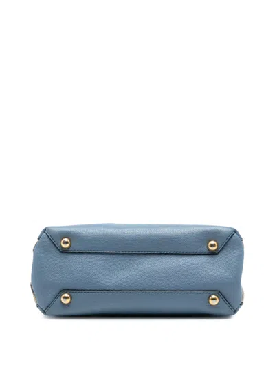 Pre-owned Burberry 2000-2017 Small House Check And Leather Banner Satchel In Blue