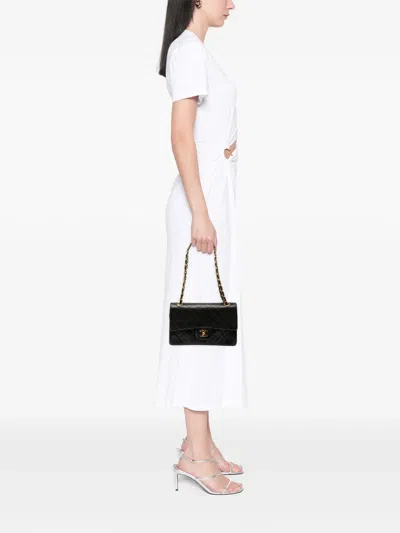 Pre-owned Chanel 1989-1991 Small Classic Lambskin Double Flap Shoulder Bag In Black