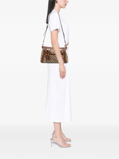 Pre-owned Gucci 2016-2025 Gg Canvas Bella Satchel In Brown