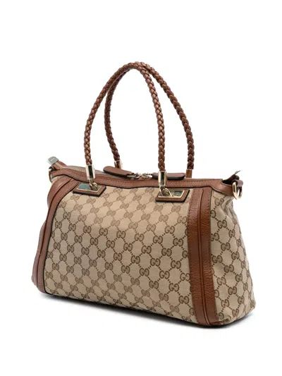 Pre-owned Gucci 2016-2025 Gg Canvas Bella Satchel In Brown