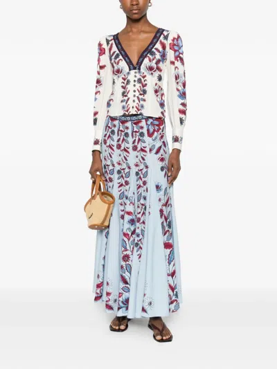 Farm Rio Floral-print Skirt In Blue