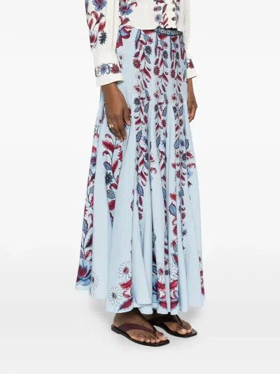 Farm Rio Floral-print Skirt In Blue