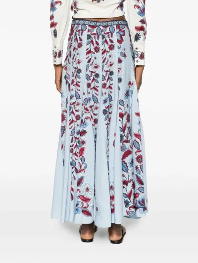 Farm Rio Floral-print Skirt In Blue