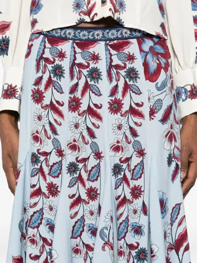 Farm Rio Floral-print Skirt In Blue