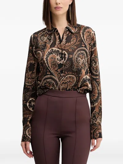 Guess Usa Clarisse Paisley-pattern Buttoned Shirt In Brown
