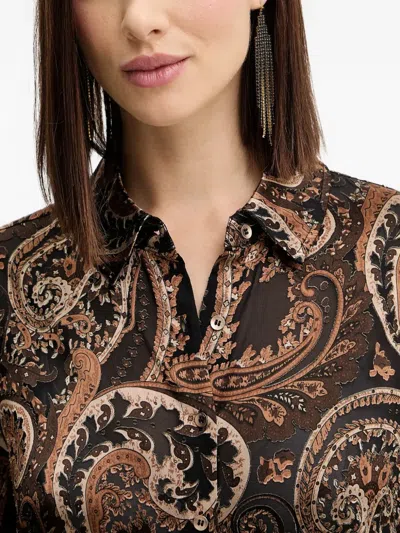 Guess Usa Clarisse Paisley-pattern Buttoned Shirt In Brown