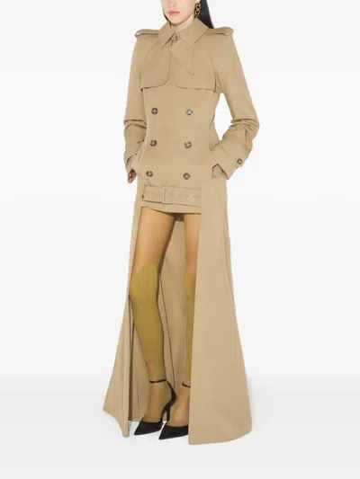 Jean Paul Gaultier Buttoned Belted Trench Coat In Brown