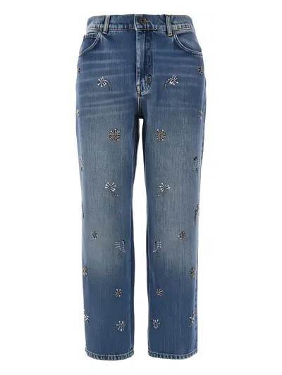Weekend Max Mara Embellished Cotton Cropped Trousers In Blue