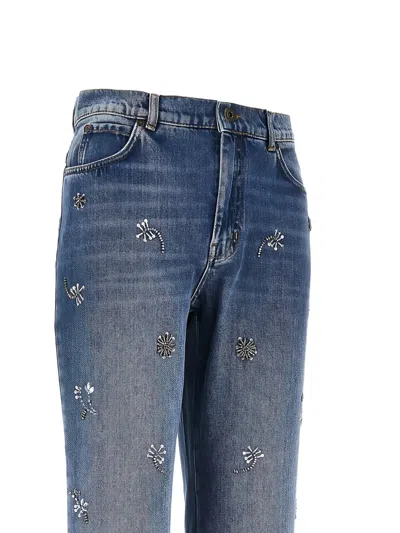 Weekend Max Mara Embellished Cotton Cropped Trousers In Blue