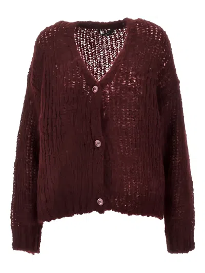 Weekend Max Mara Button Textured Knit Cardigan In Burgundy