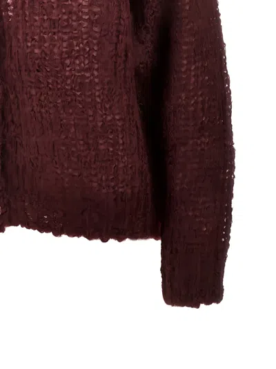 Weekend Max Mara Button Textured Knit Cardigan In Burgundy