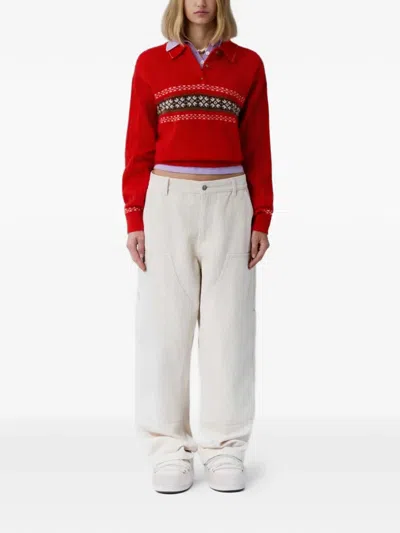 Guest In Residence Cable Collegiate Fair Isle Cable-knit Wool And Cashmere-blend Polo Sweater In Red