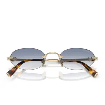 Miu Miu Logo Metal Oval Sunglasses In Gold