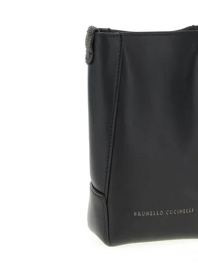 Brunello Cucinelli Cell Phone Holder With Shoulder Strap In Black