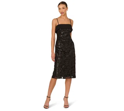 Adrianna Women's Pleather Lace Detail Midi Dress In Black