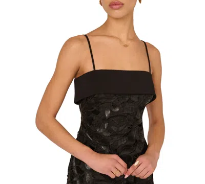 Adrianna Women's Pleather Lace Detail Midi Dress In Black