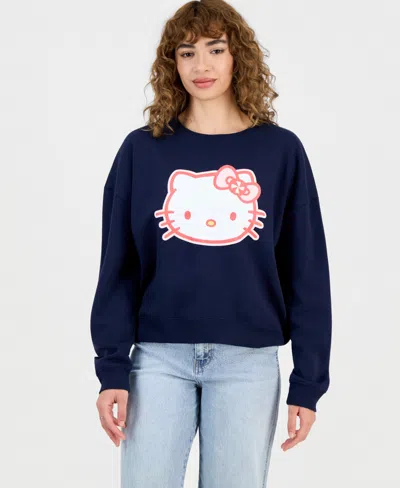 Grayson Threads, The Label Juniors' Hello Kitty Glitter Fleece Crewneck Sweatshirt In Blue