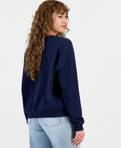 Grayson Threads, The Label Juniors' Hello Kitty Glitter Fleece Crewneck Sweatshirt In Blue