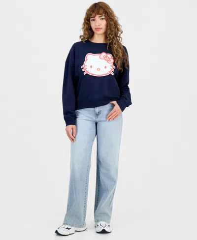 Grayson Threads, The Label Juniors' Hello Kitty Glitter Fleece Crewneck Sweatshirt In Blue