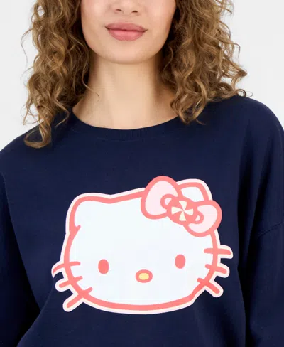 Grayson Threads, The Label Juniors' Hello Kitty Glitter Fleece Crewneck Sweatshirt In Blue