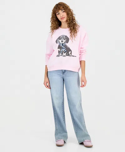 Grayson Threads, The Label Juniors' Dachshund Fleece Crewneck Sweatshirt In Pink