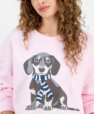 Grayson Threads, The Label Juniors' Dachshund Fleece Crewneck Sweatshirt In Pink