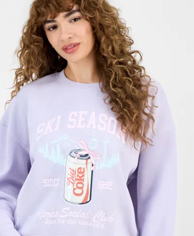 Grayson Threads, The Label Juniors' Diet Coke Bow Fleece Crewneck Sweatshirt In Purple