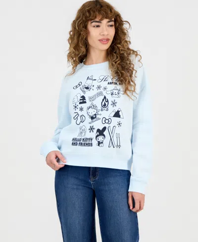 Grayson Threads, The Label Juniors' Hello Kitty Winter Grid Fleece Crewneck Sweatshirt In Blue