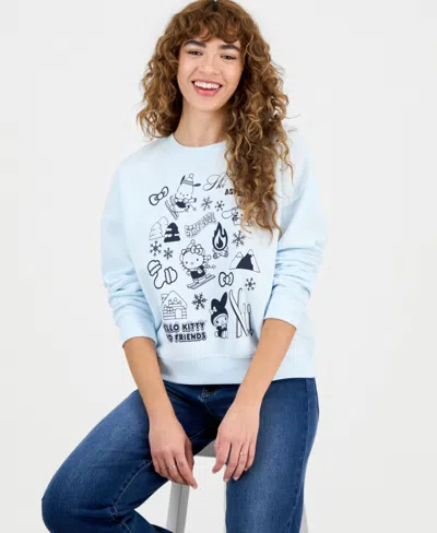 Grayson Threads, The Label Juniors' Hello Kitty Winter Grid Fleece Crewneck Sweatshirt In Blue