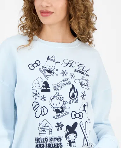 Grayson Threads, The Label Juniors' Hello Kitty Winter Grid Fleece Crewneck Sweatshirt In Blue