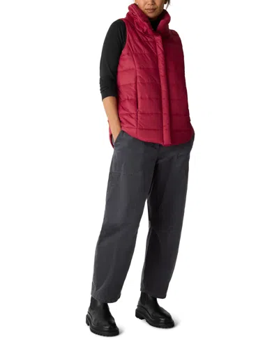 Eileen Fisher Women's Stand Collar Sleeveless Vest, Regular And Plus In Red