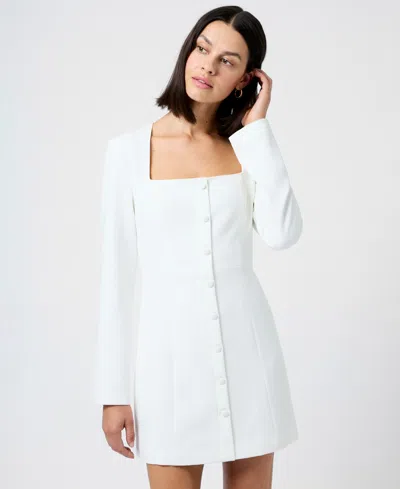 French Connection Whisper Square Neck Long Sleeve Mini Dress In White