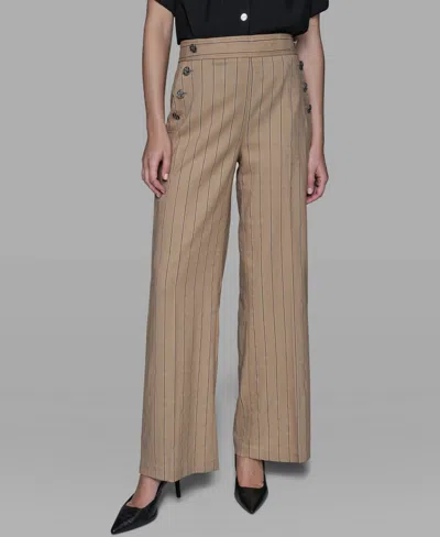 Karl Lagerfeld Women's Mid Rise Striped Straight Leg Pants In Brown