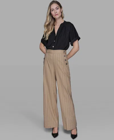 Karl Lagerfeld Women's Mid Rise Striped Straight Leg Pants In Brown