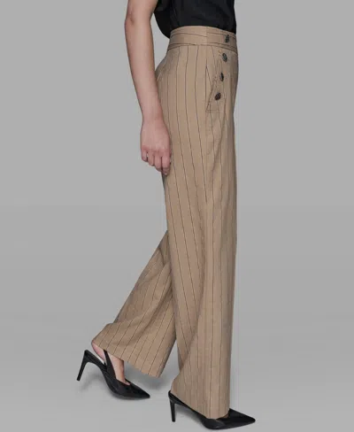 Karl Lagerfeld Women's Mid Rise Striped Straight Leg Pants In Brown