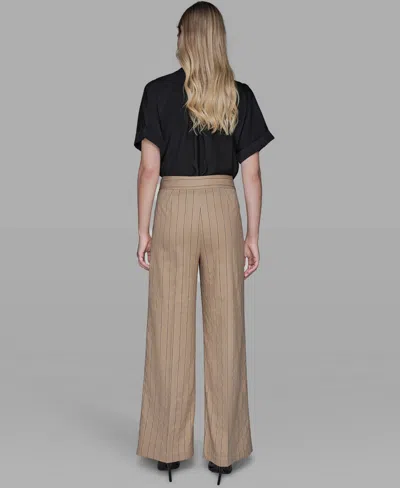 Karl Lagerfeld Women's Mid Rise Striped Straight Leg Pants In Brown