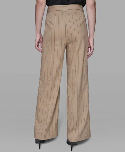 Karl Lagerfeld Women's Mid Rise Striped Straight Leg Pants In Brown