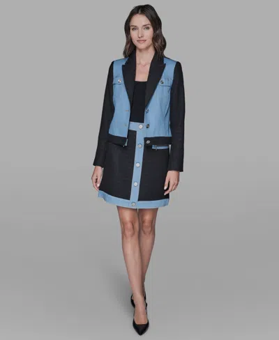 Karl Lagerfeld Women's Tweed And Denim Long-sleeve Blazer
